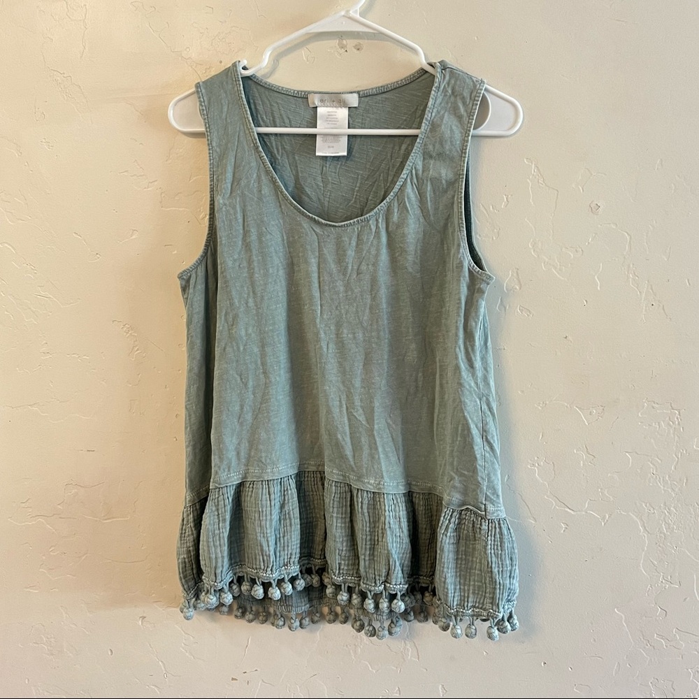 Anthro Eri + Ali Sage Green Pom Trim Tank Top Medium